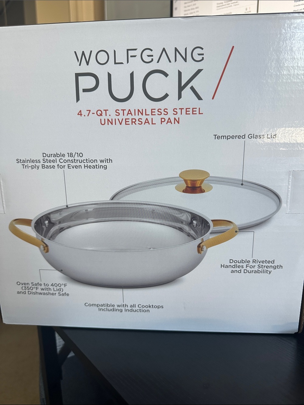 Wolfgang Puck 4.7-Qt Stainless Steel Universal Pan with Gold Handles - Picture 2 of 4
